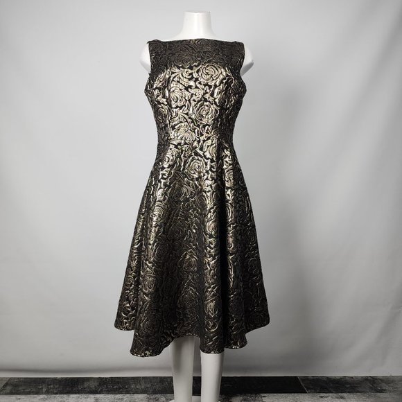 Elegant Black and Gold Floral Dress - Picture 1 of 13